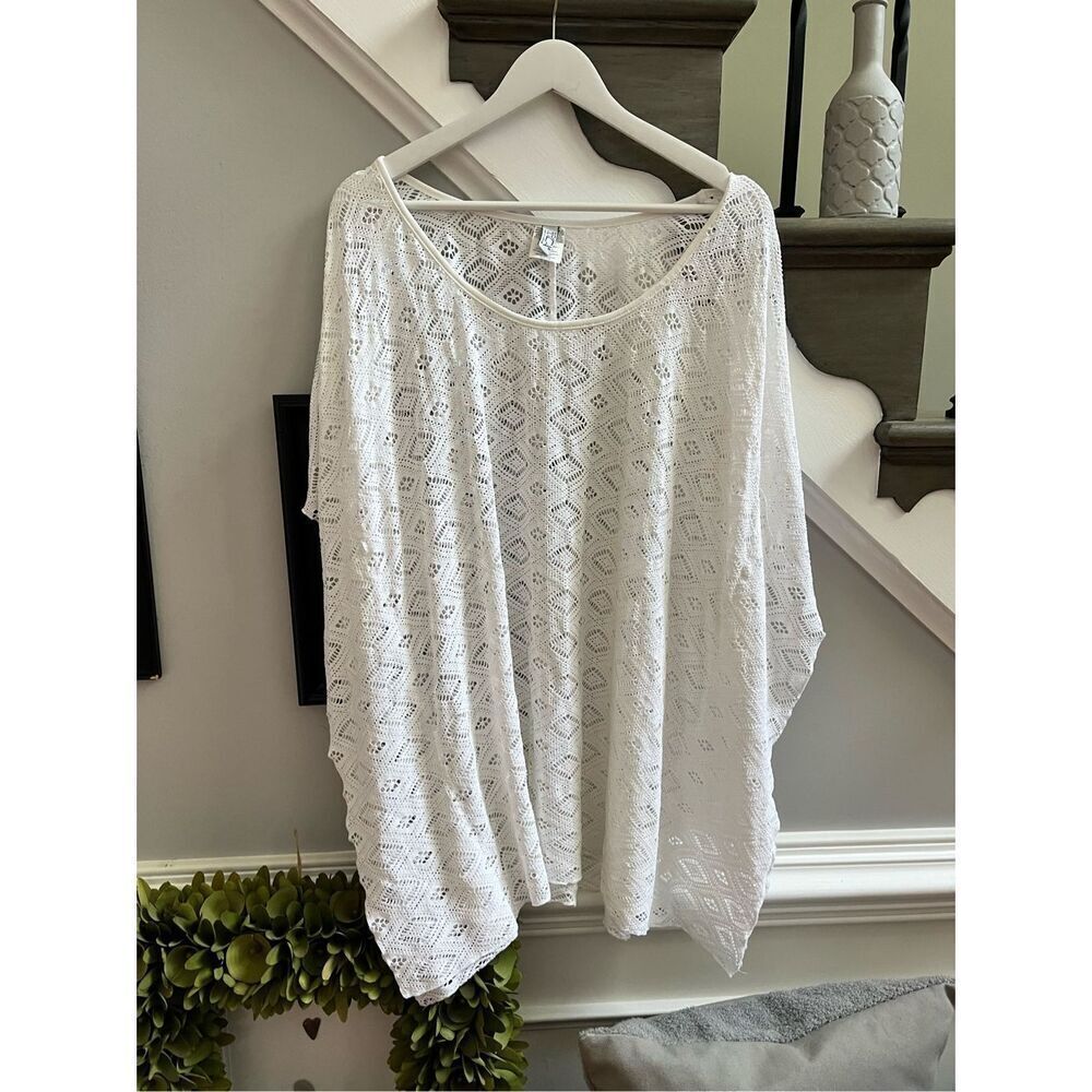 Becca by Rebecca Virtue White Mesh Swim Coverup sz M/ L EUC
